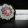 bordado toga 100 mm juez plateado tarjeta de visita insignia online by docalair
