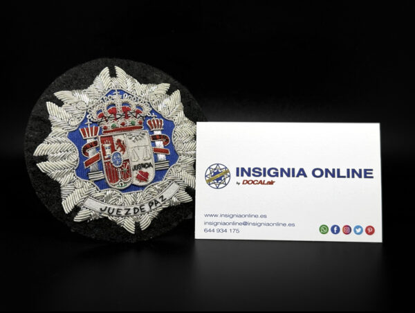 JUEZ DE PAZ tarjeta de visita insignia online emblema bordado justicia 85 mm