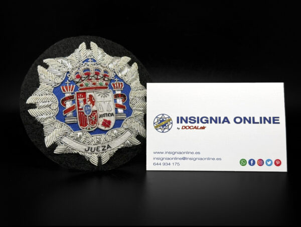 JUEZA tarjeta de visita insignia online emblema bordado justicia 85 mm