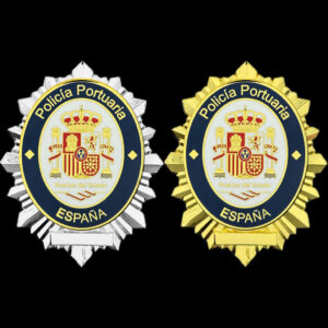 Placa policía portuaria puertos del estado España baño dorado y baño bitono