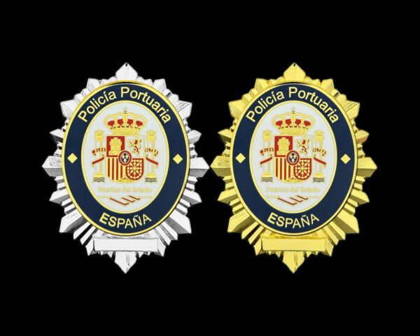 Placa policía portuaria puertos del estado España baño dorado y baño bitono