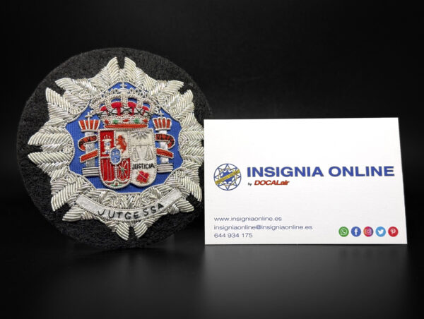 JUTGESSA tarjeta de visita insignia online emblema bordado toga justicia 85 mm