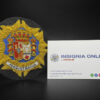 MAGISTRATUA tarjeta de visita insignia online emblema bordado justicia 85 mm